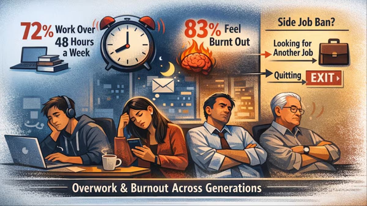 72% Indian employees work over 48 hours a week work, 83% feel burnout: Report